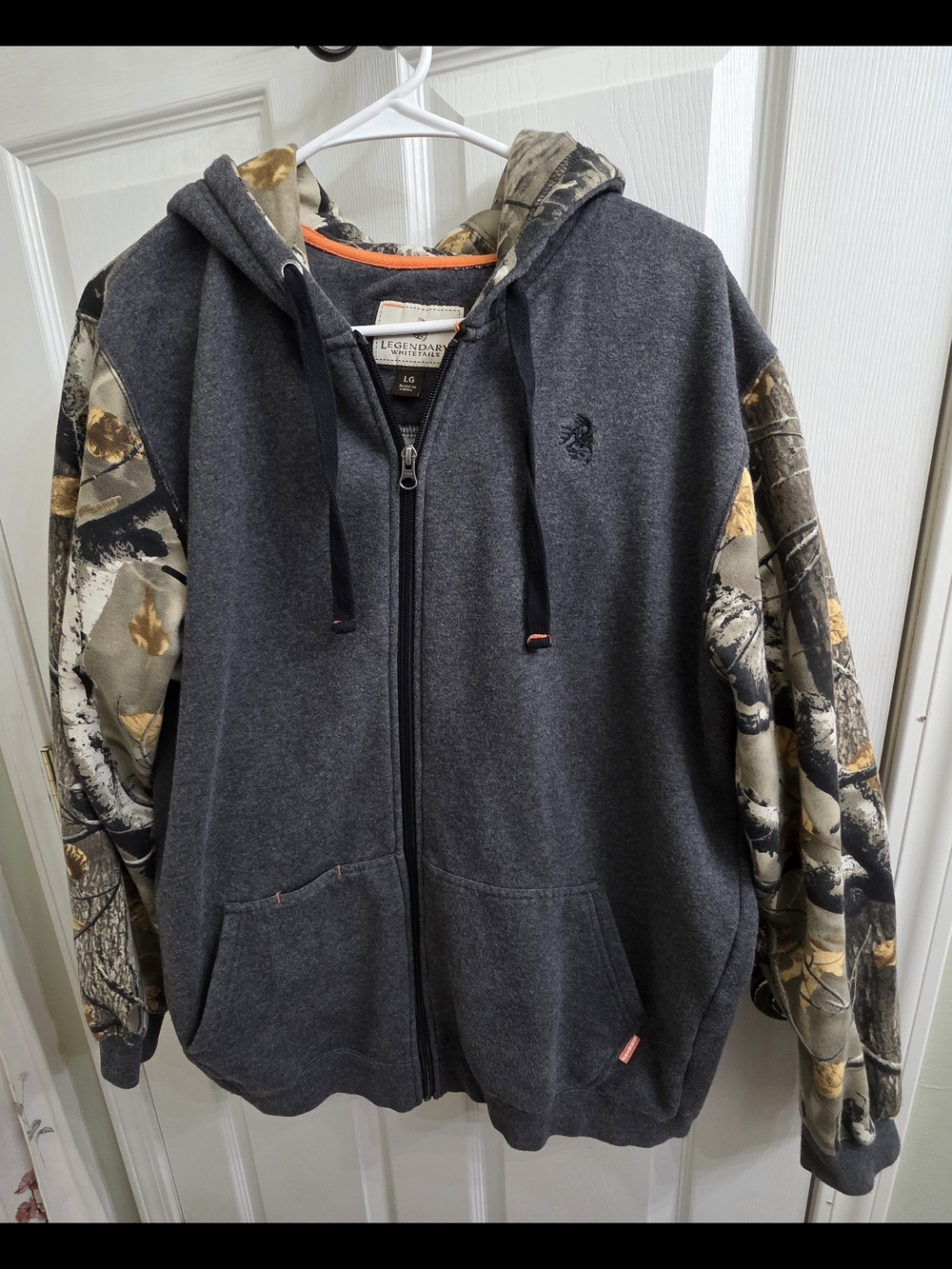 Legendary Whitetails Charcoal Grey Zip Hoodie with Orange Trim